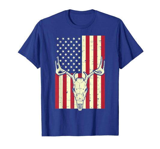 American Flag Deer Skull Vintage Hunting Patriotic Hunt Dad T-Shirt