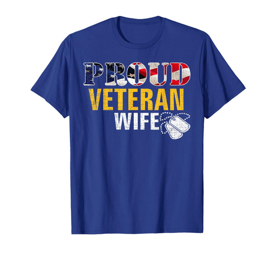 Vintage Proud Veteran Wife With American Flag Military Gift T-Shirt