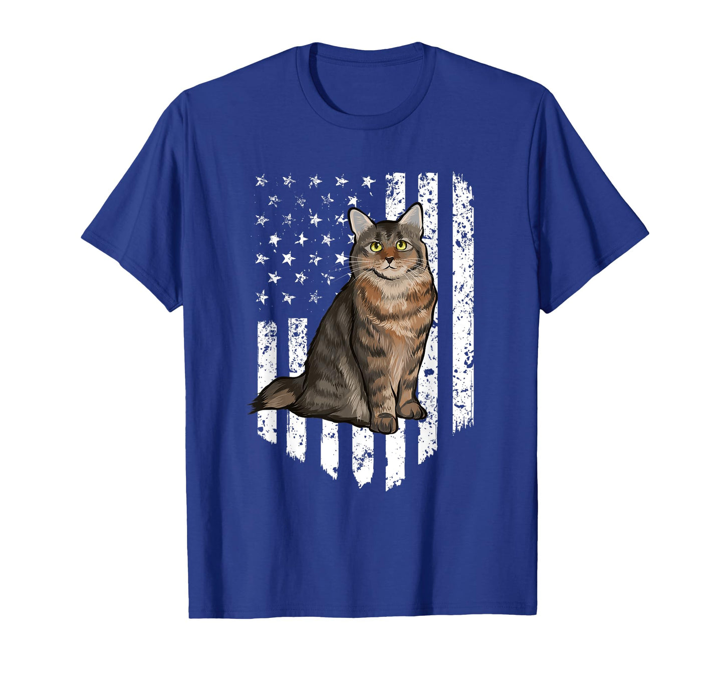 Black White American Flag American Bobtail 4th Of July Cat Women Men T-Shirt