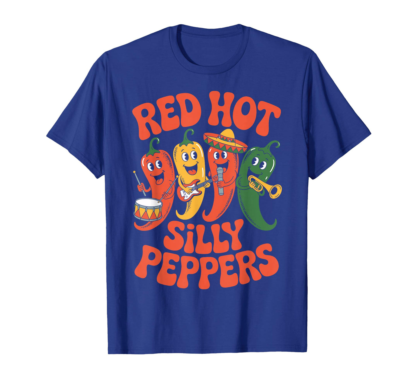 Red Hot Silly Peppers Funny Chili Band Cartoon Retro T-Shirt