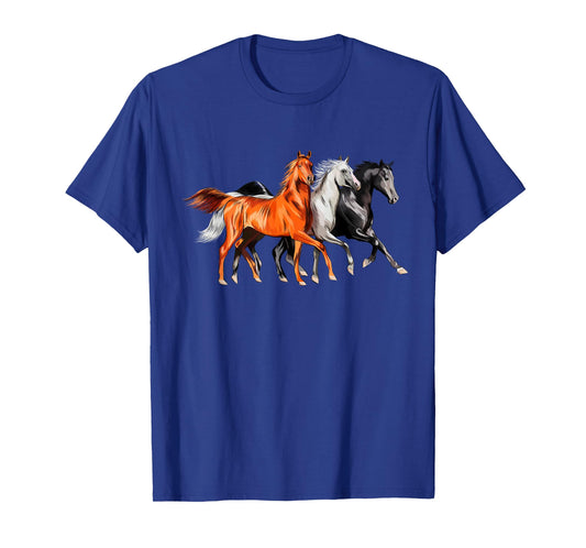 Cool 3 Wild Horses Running Around Vintage Novelty T-Shirt