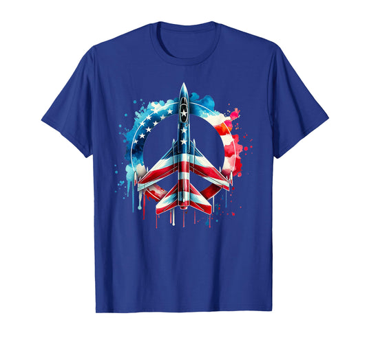 Flying Jet American Flag Peace Sig USA Patriotic July 4th T-Shirt