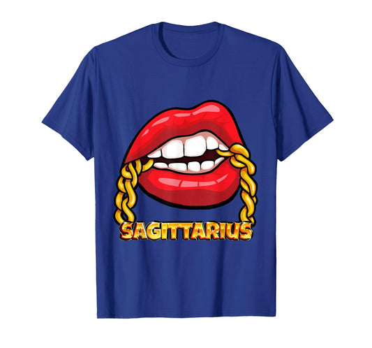 Juicy Lips Gold Chain Sagittarius Zodiac Sign T-Shirt