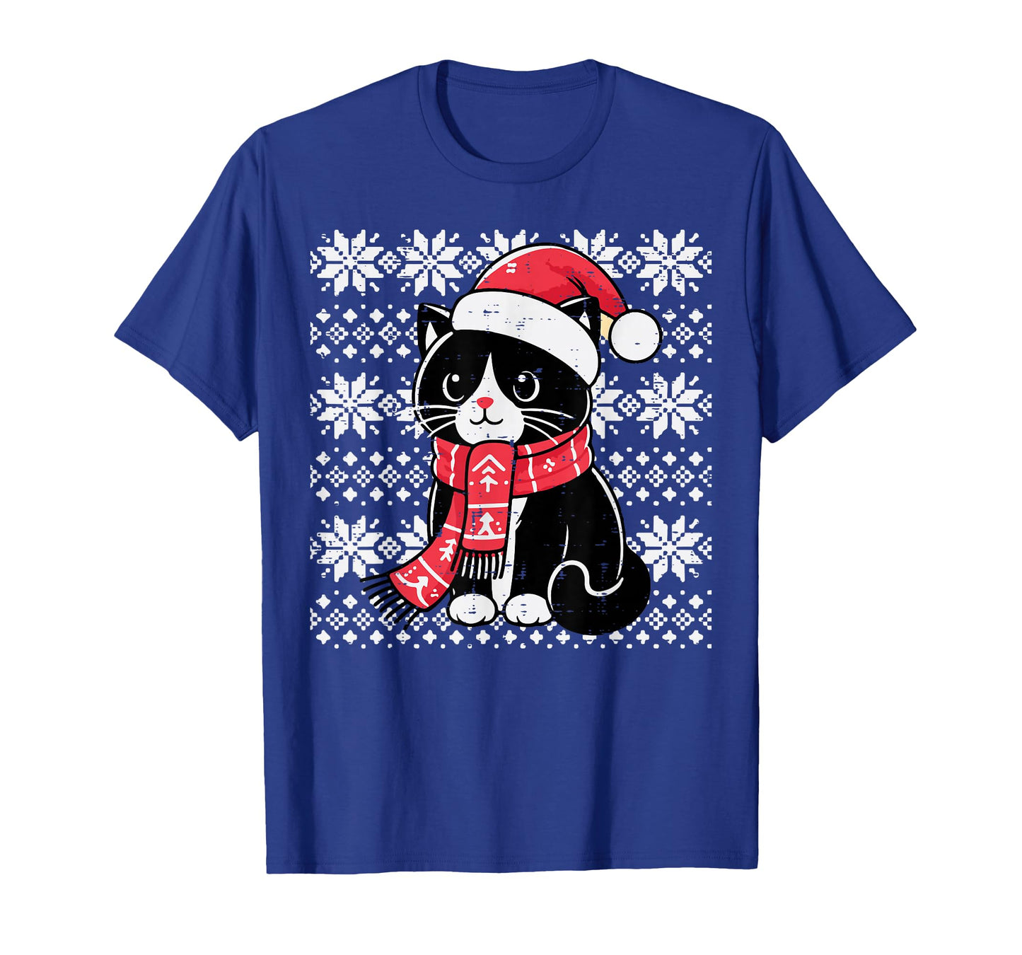 Christmas Tuxedo Cat Santa Scarf Ugly Xmas Women Girls Kids T-Shirt