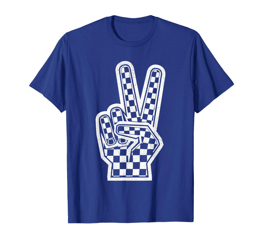 Checkered Peace Sign Shirt Vintage Racing Flag Kids Boy Girl T-Shirt