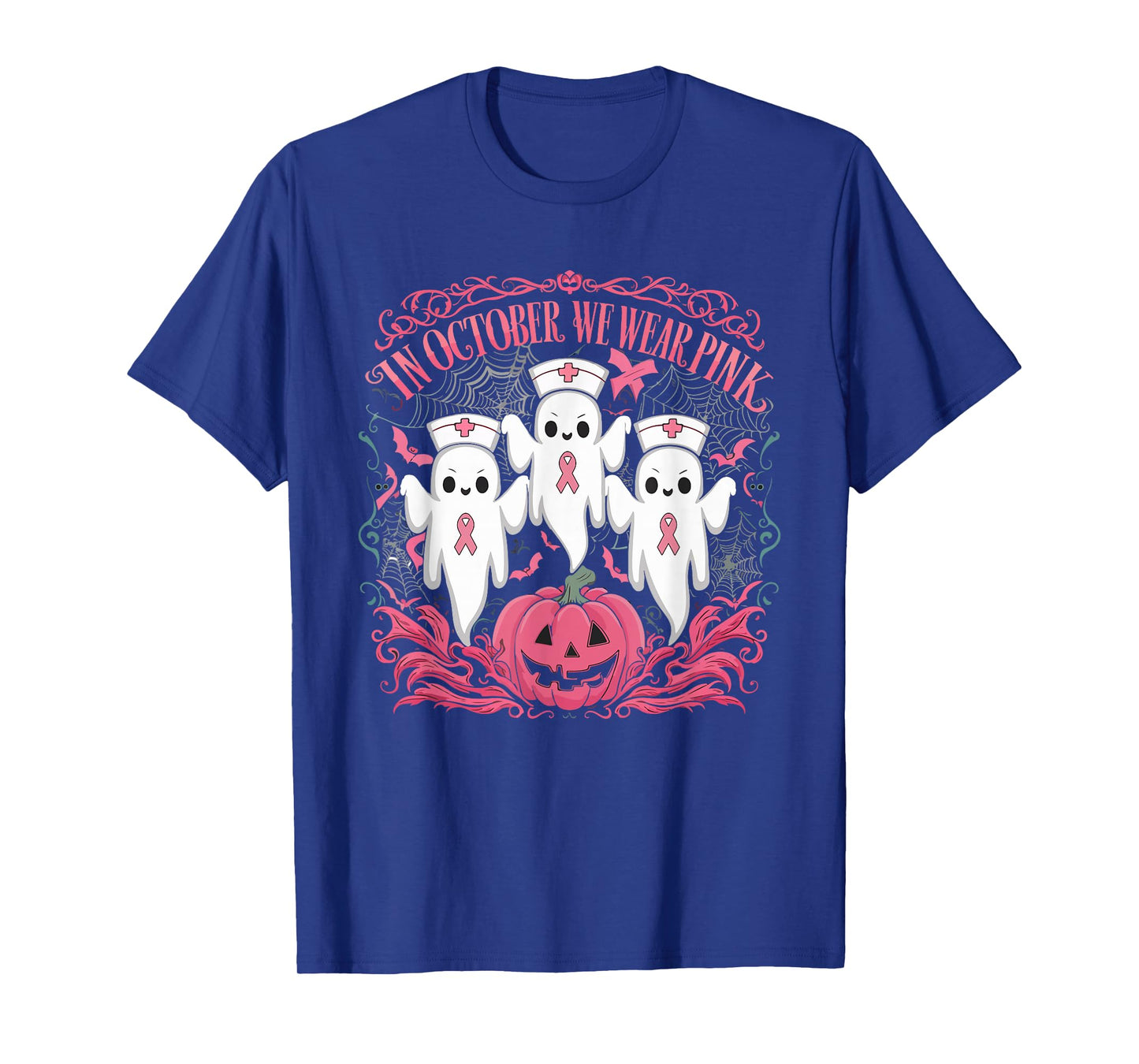 In October We Wear Pink Ribbon Nurse Ghost Halloween T-Shirt