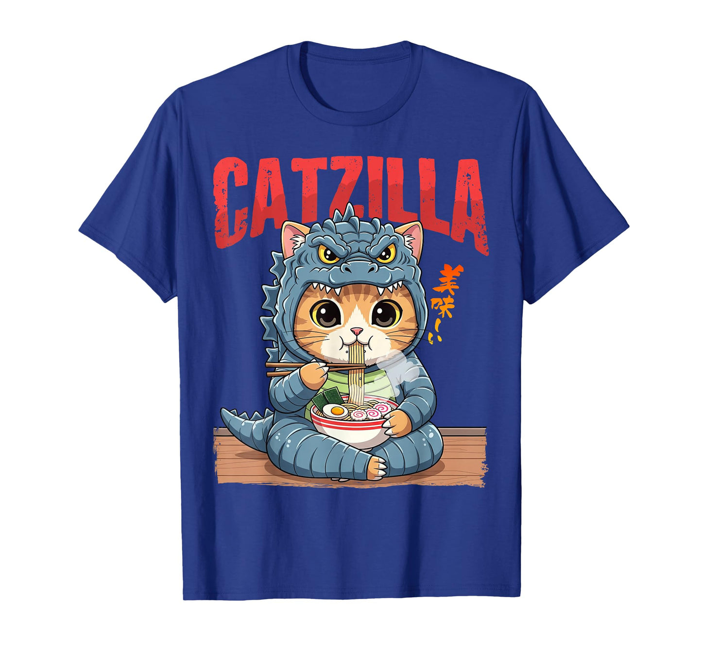 Funny Catzilla Eating Ramen Cute Cat Lover Japanese Art T-Shirt