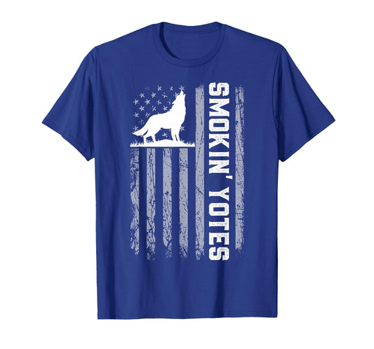 Smokin' Yotes USA Flag Coyote Hunting Patriotic Men Graphic T-Shirt