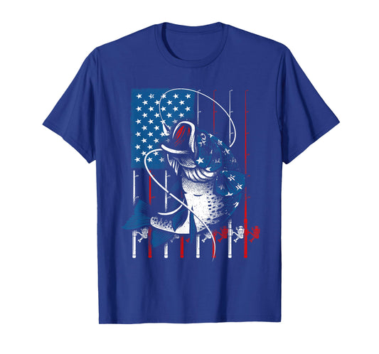 Fishing Art for Men Women American Flag USA Fishing Lover T-Shirt