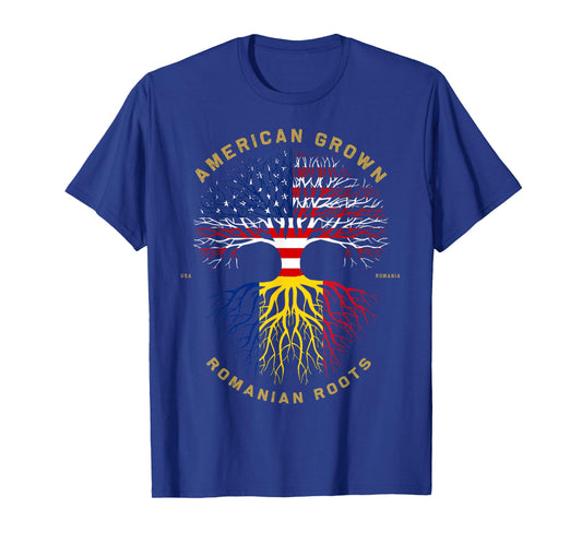 American Grown with Romanian Roots Tree USA Flag Gift T-Shirt