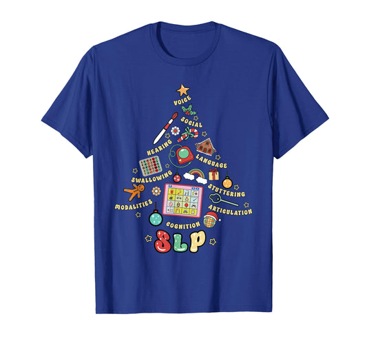Christmas Tree SLP Speech Language Pathology Therapist Xmas T-Shirt