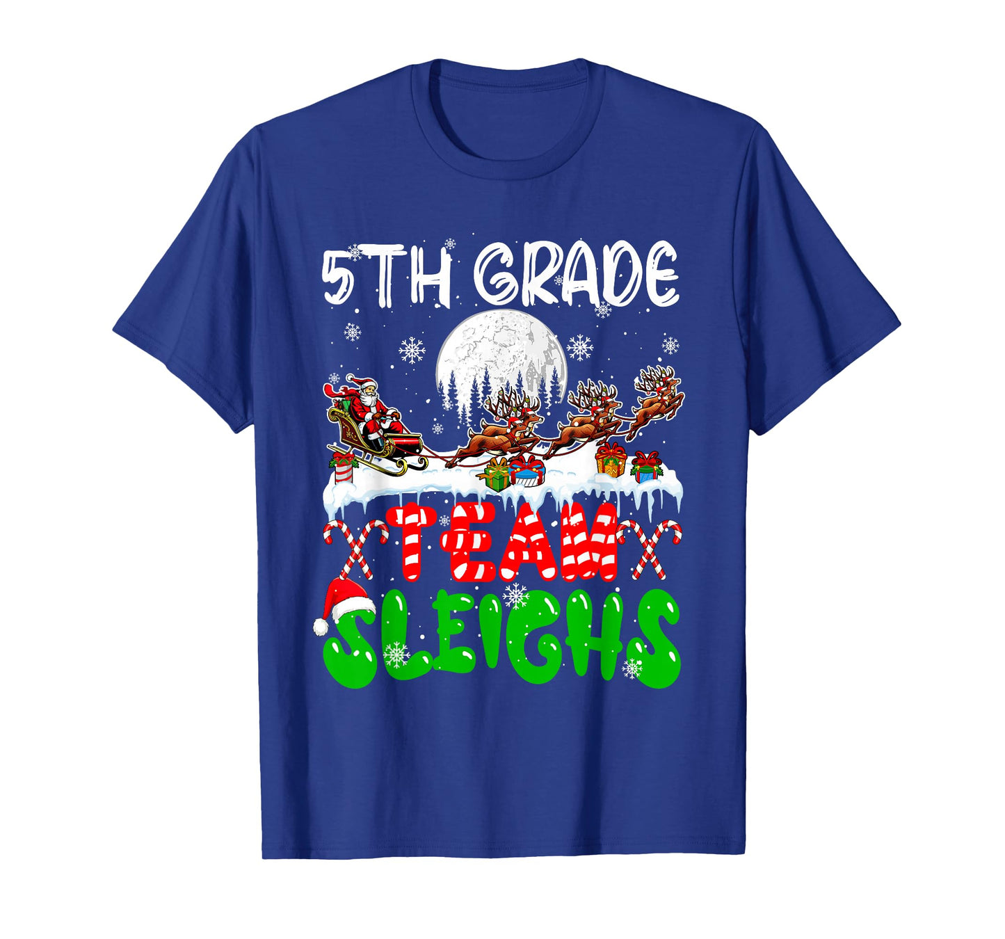 5th Grade Team Sleighs Xmas Teacher Santa Sleigh Reindeer T-Shirt