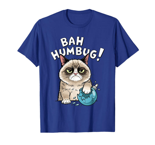 Bah Humbug Funny Bad Cat Christmas Hater Cat Lover Xmas T-Shirt
