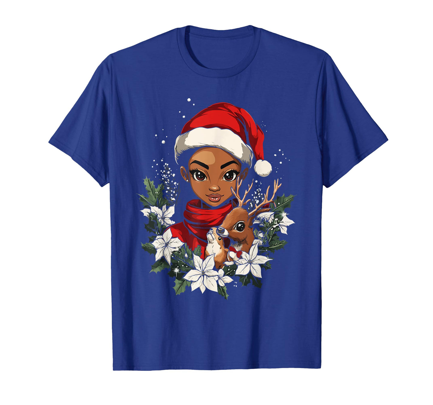 Christmas Black African American Deer Women Kids Girl Xmas T-Shirt