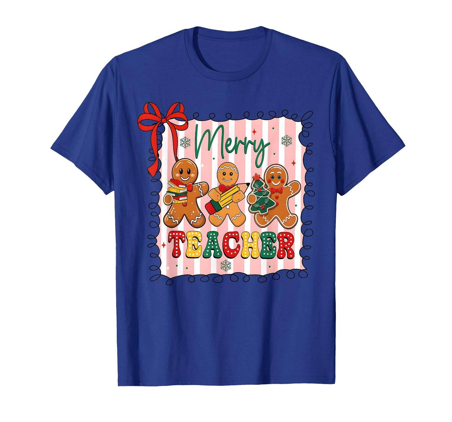 Christmas Preppy Gingerbread Coquette Bow Merry Teacher T-Shirt