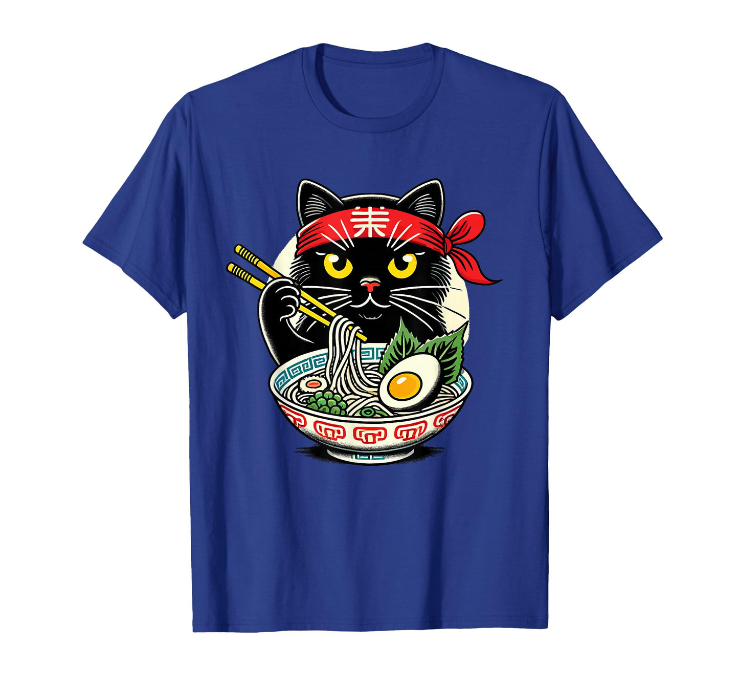 Cat Eating Ramen Noodles, Japanese Anime & Kawaii, Black Cat T-Shirt