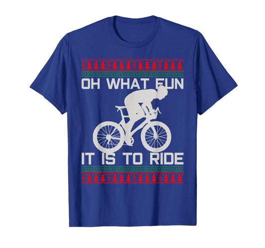Cyclist Gift - Oh What Fun Ugly Christmas Cycling Road Bike T-Shirt