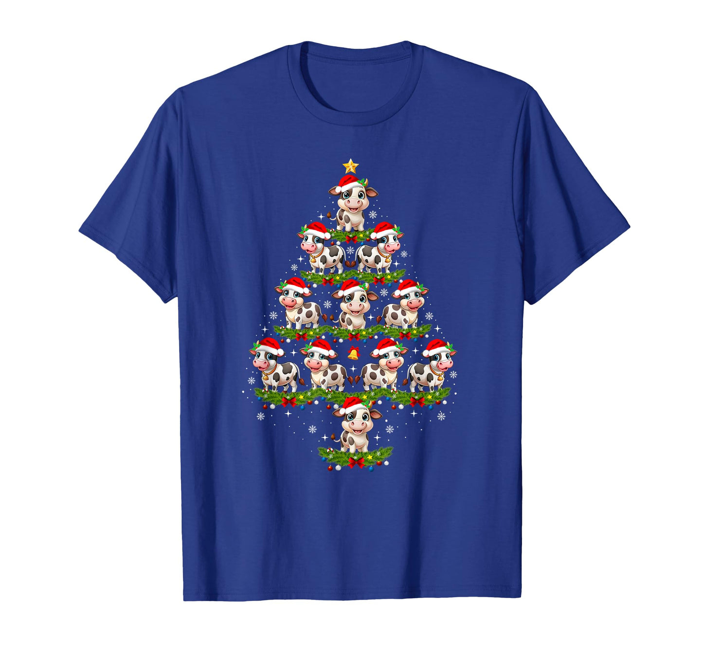 Cow Christmas Tree Lights Funny Xmas Family Men Women T-Shirt