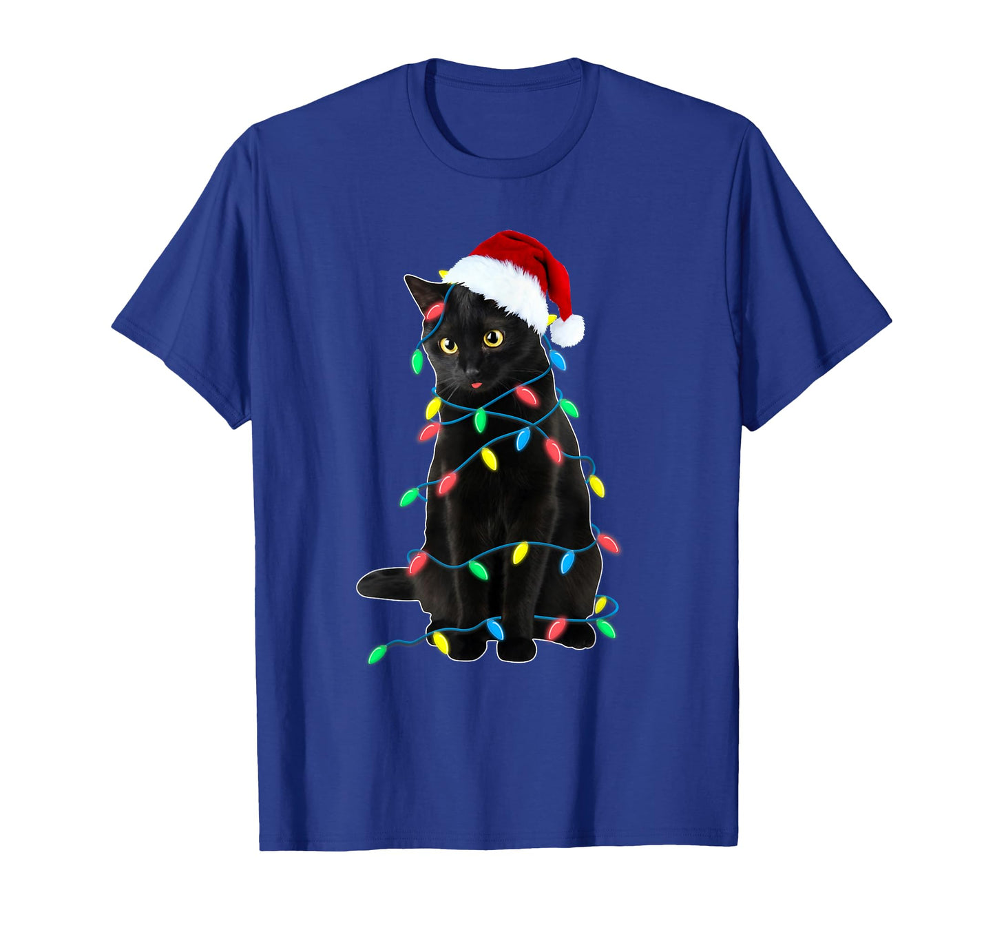 Black Cat Christmas Tree Lights Funny Santa Kitten Led Light T-Shirt