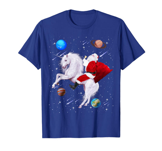Christmas Santa Riding Unicorn in Space Funny Xmas T-Shirt