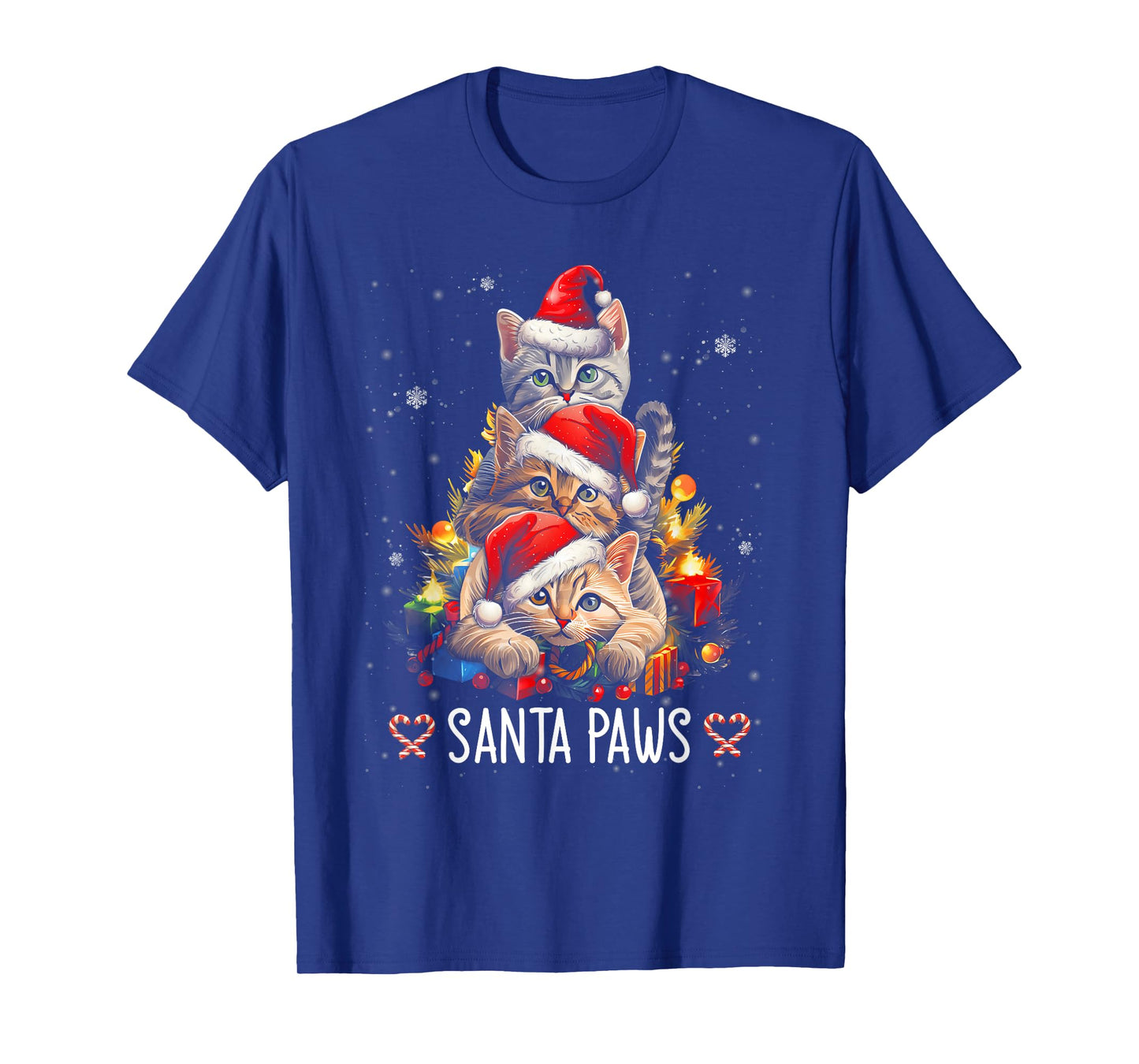 Santa Paw And Claw Santa Cat Christmas Tree Lights Cat Lover Men Women Kids T-Shirt