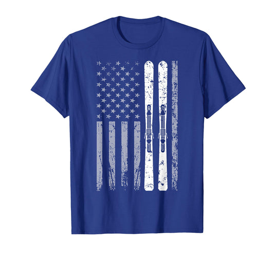 Downhill Ski Team 4th of July USA American Flag Skiing Skier T-Shirt
