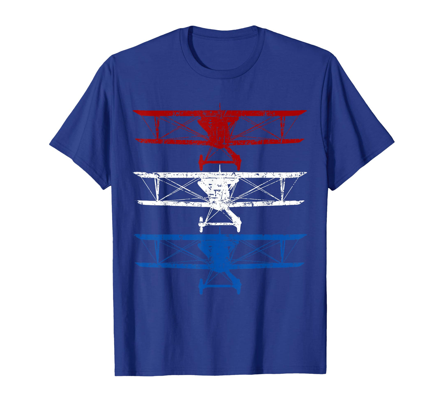 Retro Biplane American Flag 4th Of July Airplane Aviation T-Shirt