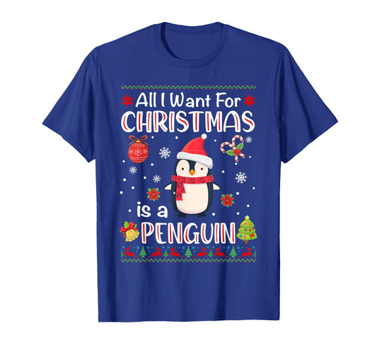 All I Want Is A Penguin For Christmas Ugly Xmas Pajamas T-Shirt