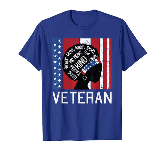 Afro Woman American Flag Veteran Patriotic Military Wife T-Shirt