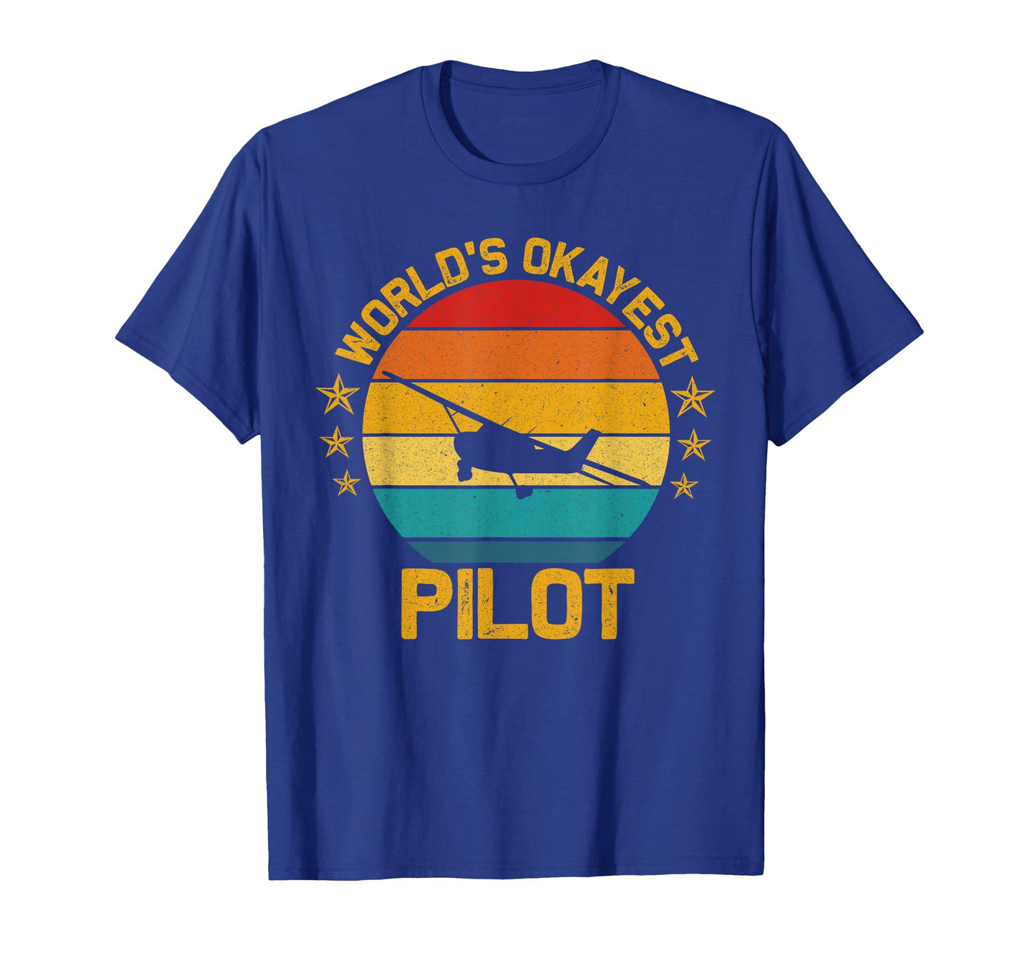 Aviation Airline Airplane Pilot Ideas Vintage Flying Airplane World's Okayest Pilot Unisex-Adults Black Cotton 60% Polyester 40% Classic Fit Crew Collar Short Sleeve T-Shirt Small