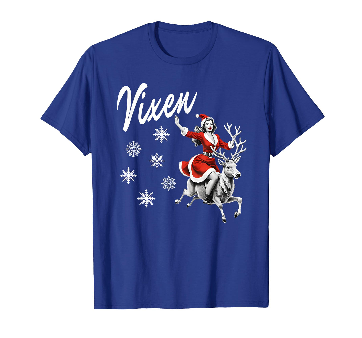Vixen Reindeer Retro Sexy Pin Up Girl Funny Christmas Party T-Shirt