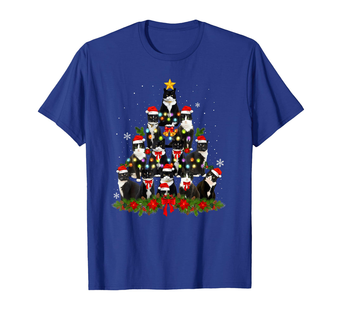 Cat Christmas Light Reindeer Santa Christmas Cat Lover Xmas T-Shirt