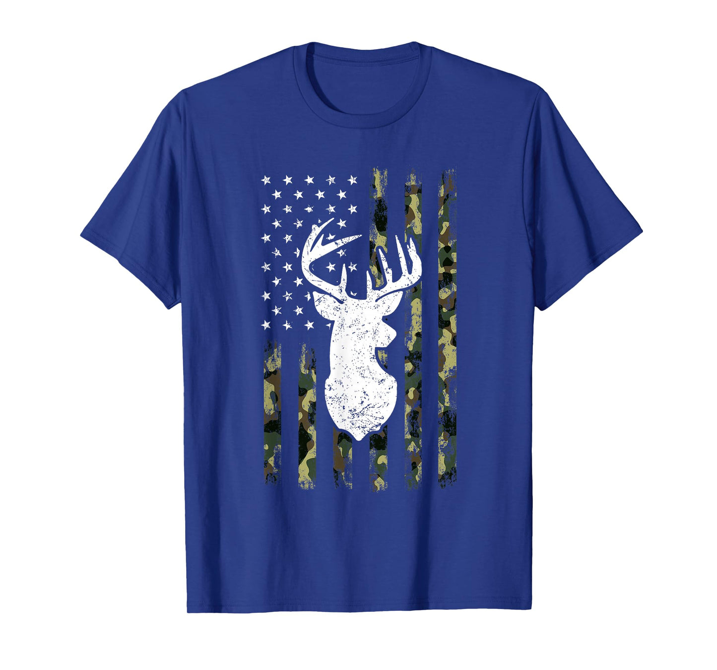 Mens Hunting Shirt American Camouflage Flag Deer Silhouette T-Shirt