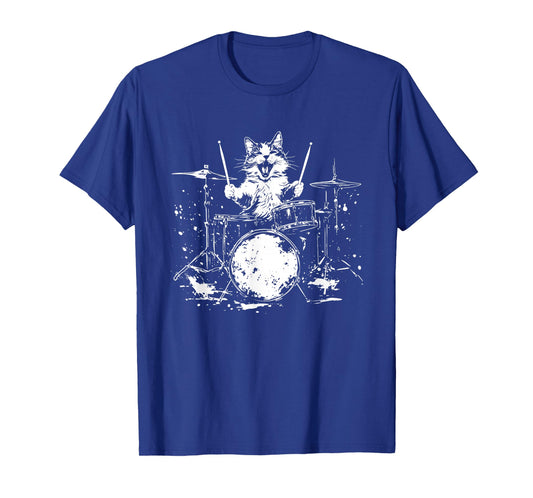 Funny Cat Drummer Drums Drumming Music Lover T-Shirt