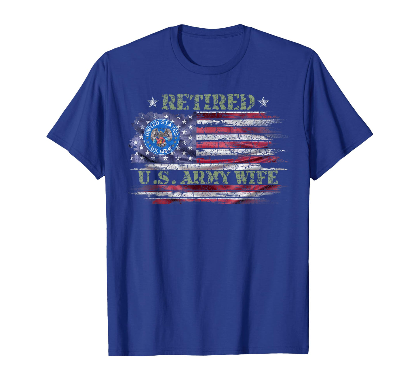 Vintage USA American Flag Proud Retired US Army Veteran Wife T-Shirt
