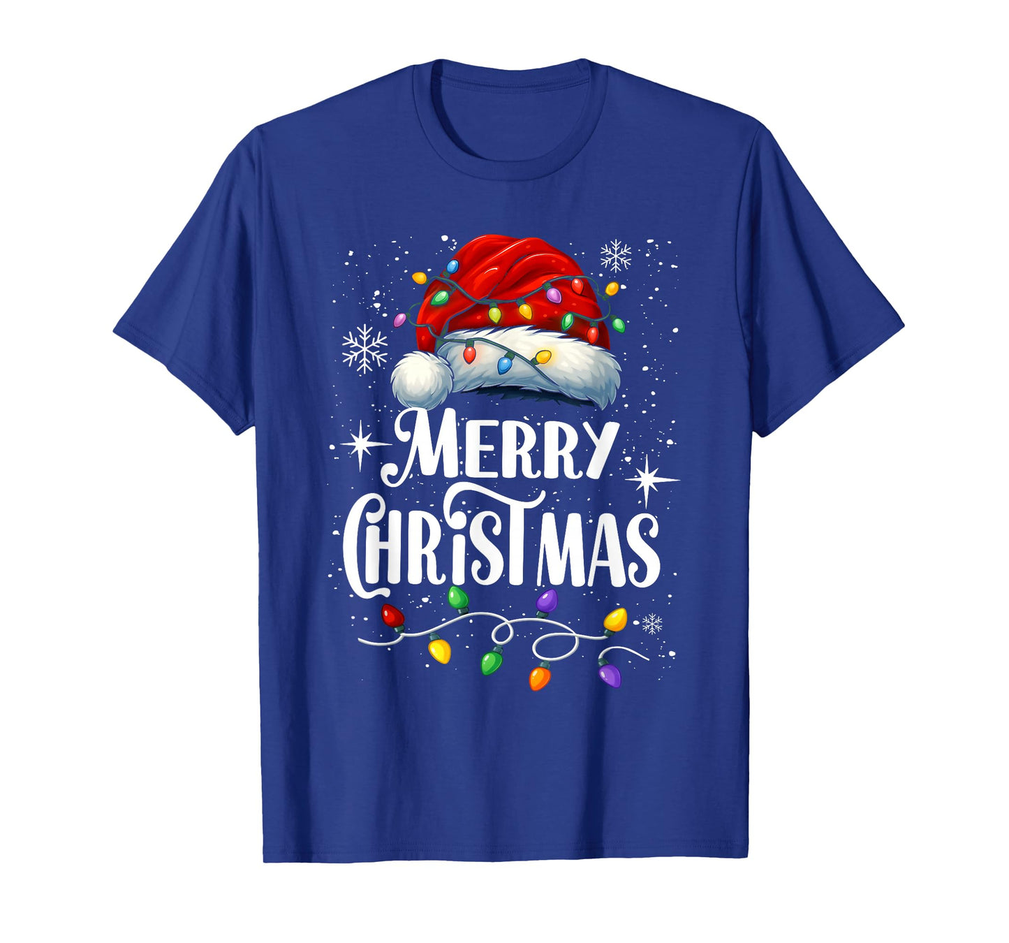 Merry Christmas Lights Santa Hat Xmas Family Matching Pajama T-Shirt