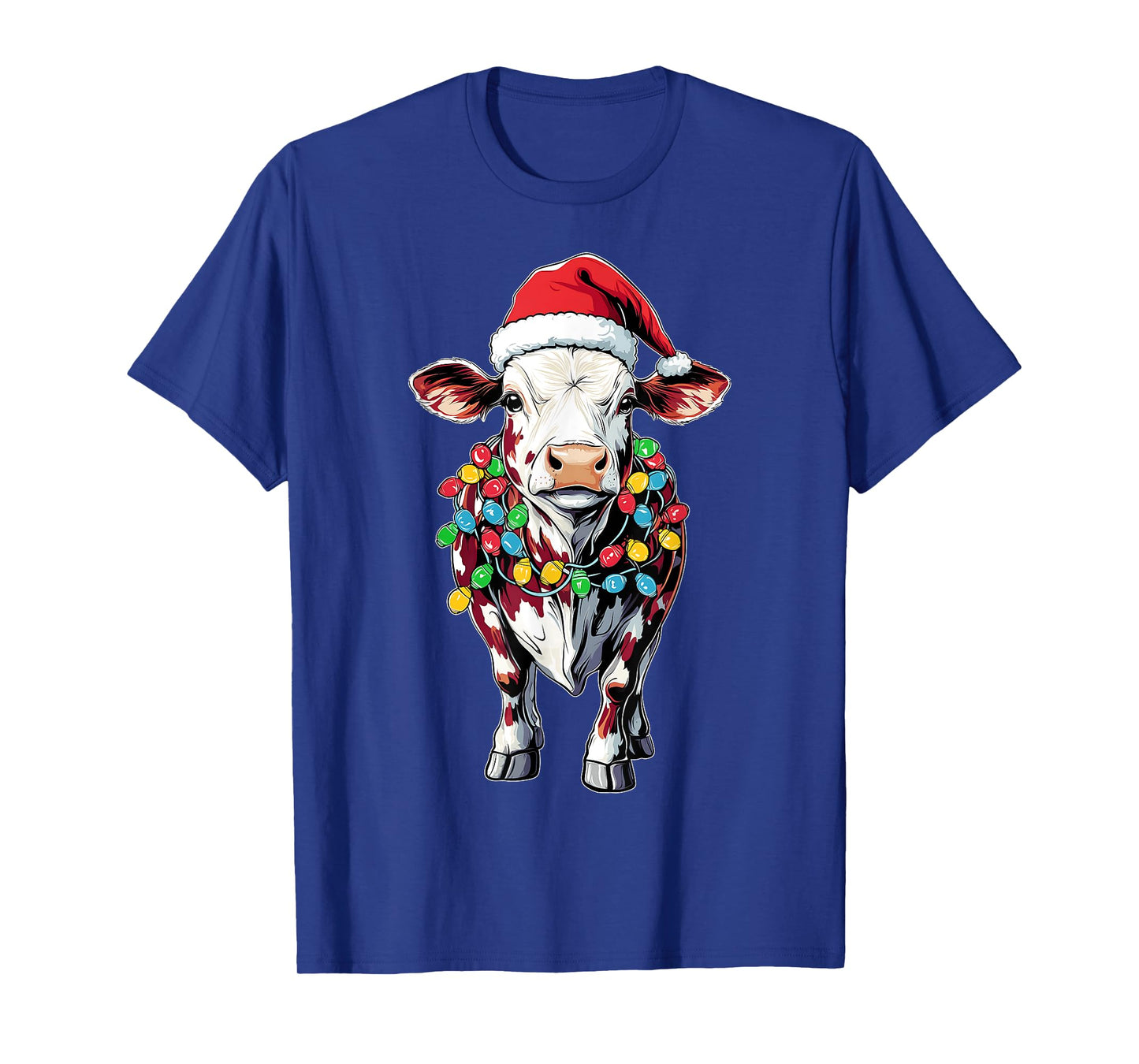 Hereford Cattle Farmer Christmas Hat Xmas T-Shirt - Unisex-Adults/Kids - Black - Short Sleeve - T-Shirt - Graphic - Cartoon - People - Christmas/Farming Enthusiasts, Young Adults, Children