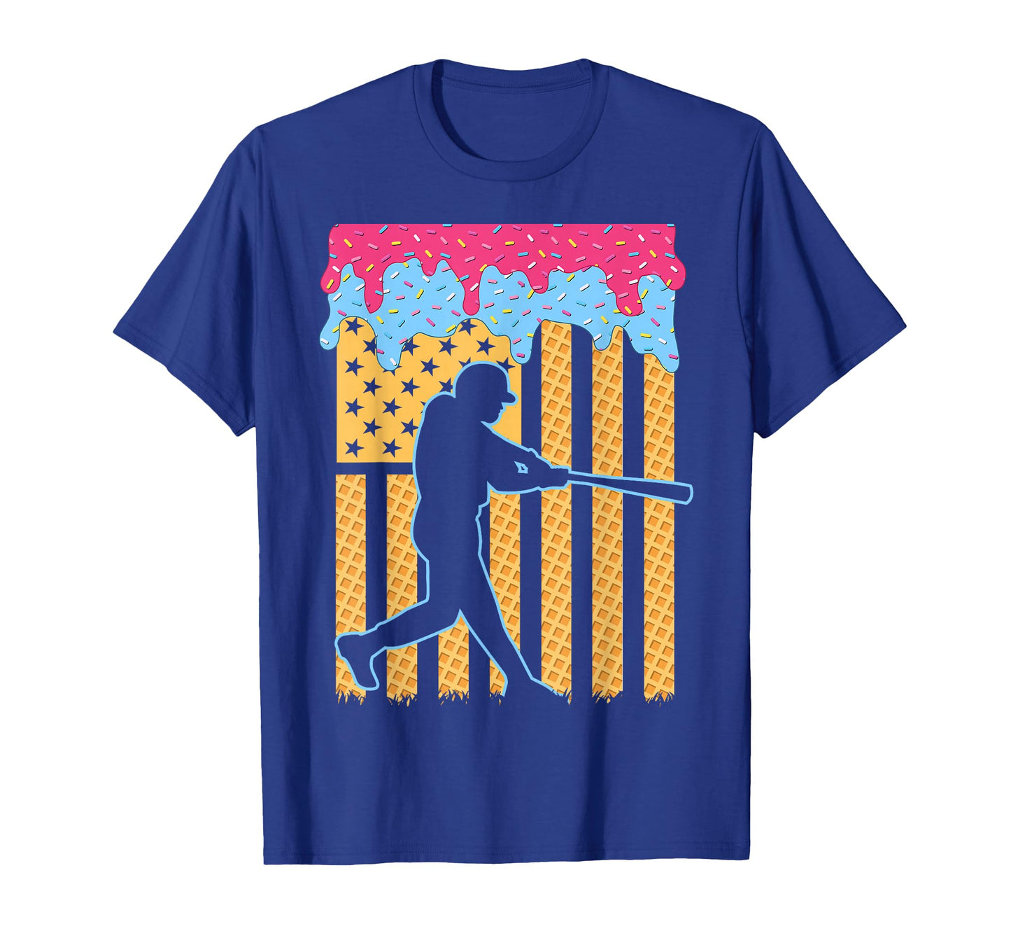 Baseball Drip Bat Boys Ice Cream American Flag 4th of July T-Shirt