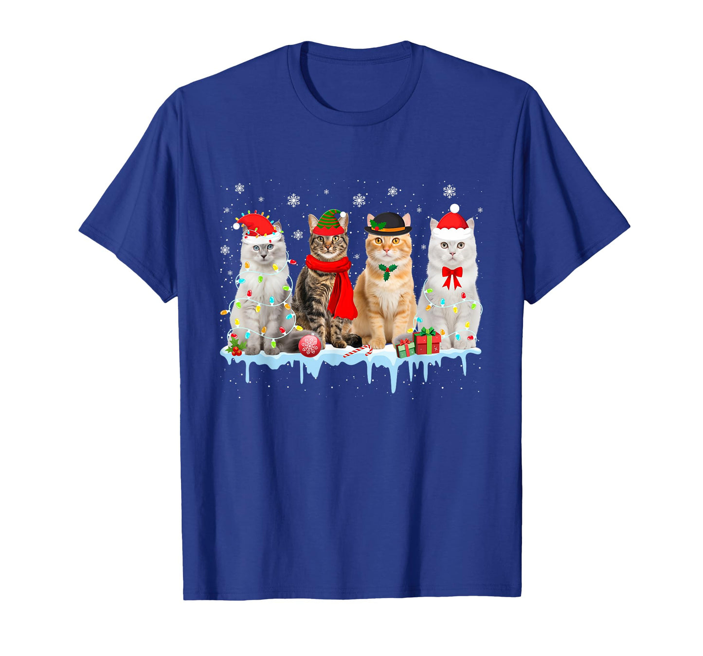 Funny Cat Christmas Lights Reindeer Santa Xmas Kitten Lover T-Shirt