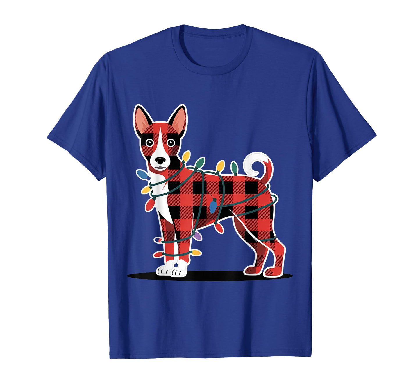 Plaid Basenji Christmas Lights Outfit Cute Holiday Family T-Shirt