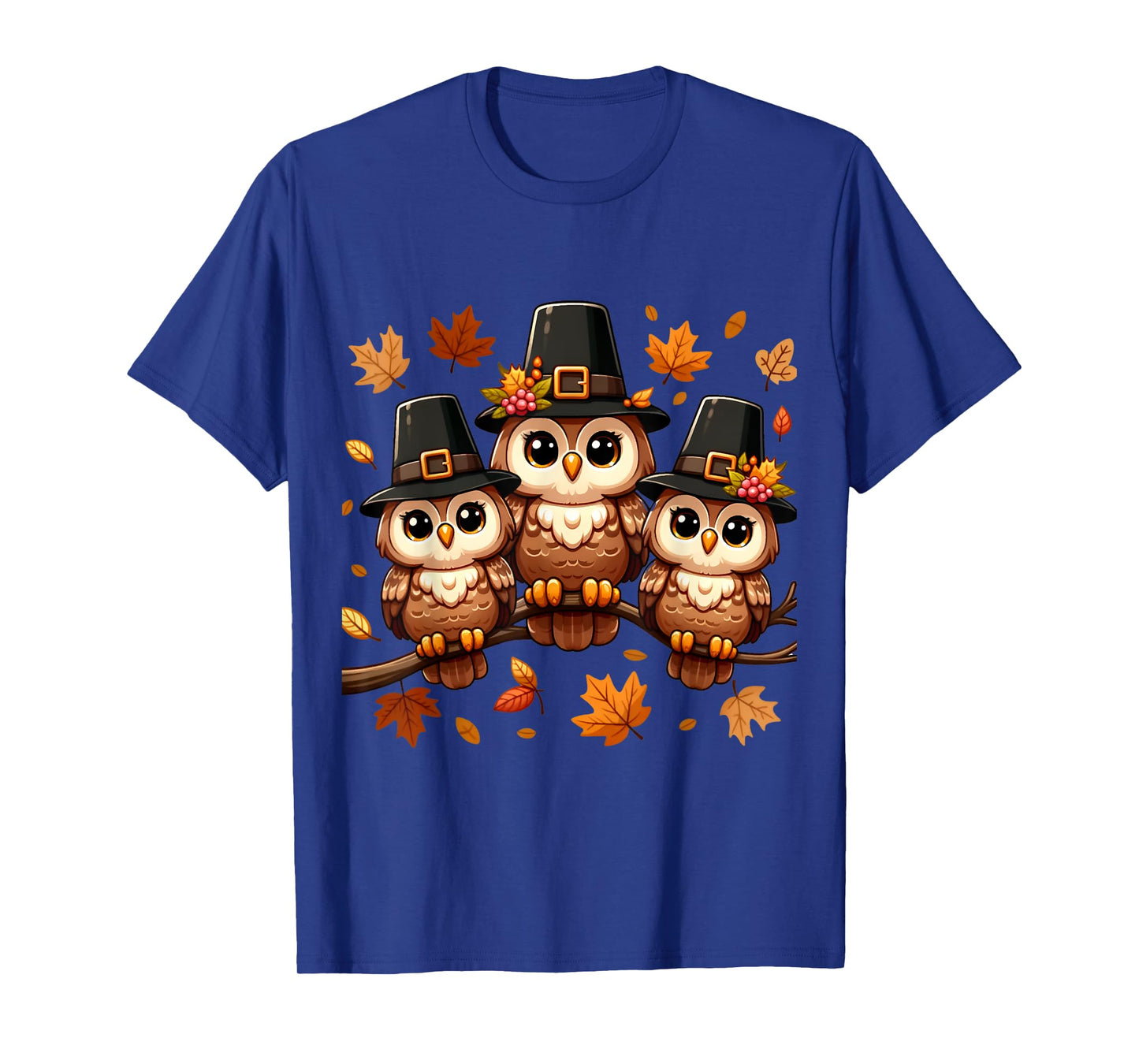 Pilgrim Owls on Autumn Perch Thanksgiving T-Shirt