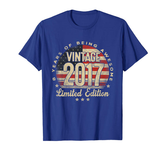 Vintage 2017 Limited Edition 8-Year-Old Gifts USA Flag T-Shirt