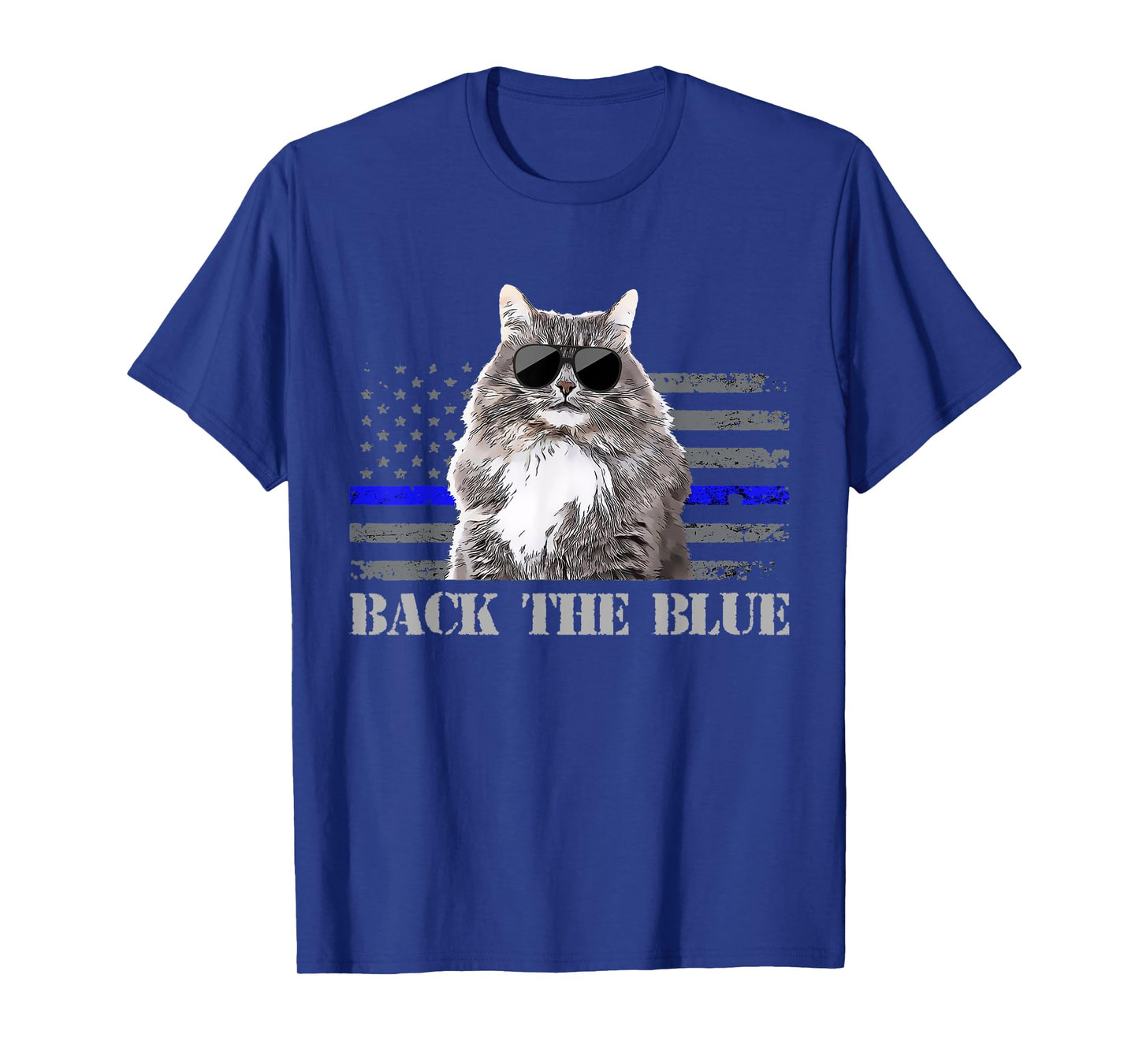 Back the Blue Police Cat Thin Blue Line American Flag T-Shirt for Women Kids Men