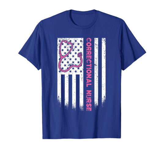 Correctional Nurse American flag US Stethoscope RN Patriotic T-Shirt