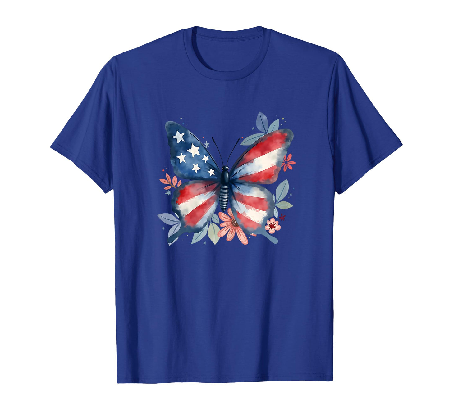 Butterfly Floral American Flag USA 4th Of July Girls Women T-Shirt