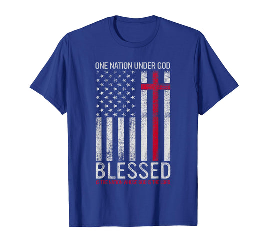 One Nation Under God Jesus Blessed American Flag 4th of July T-Shirt