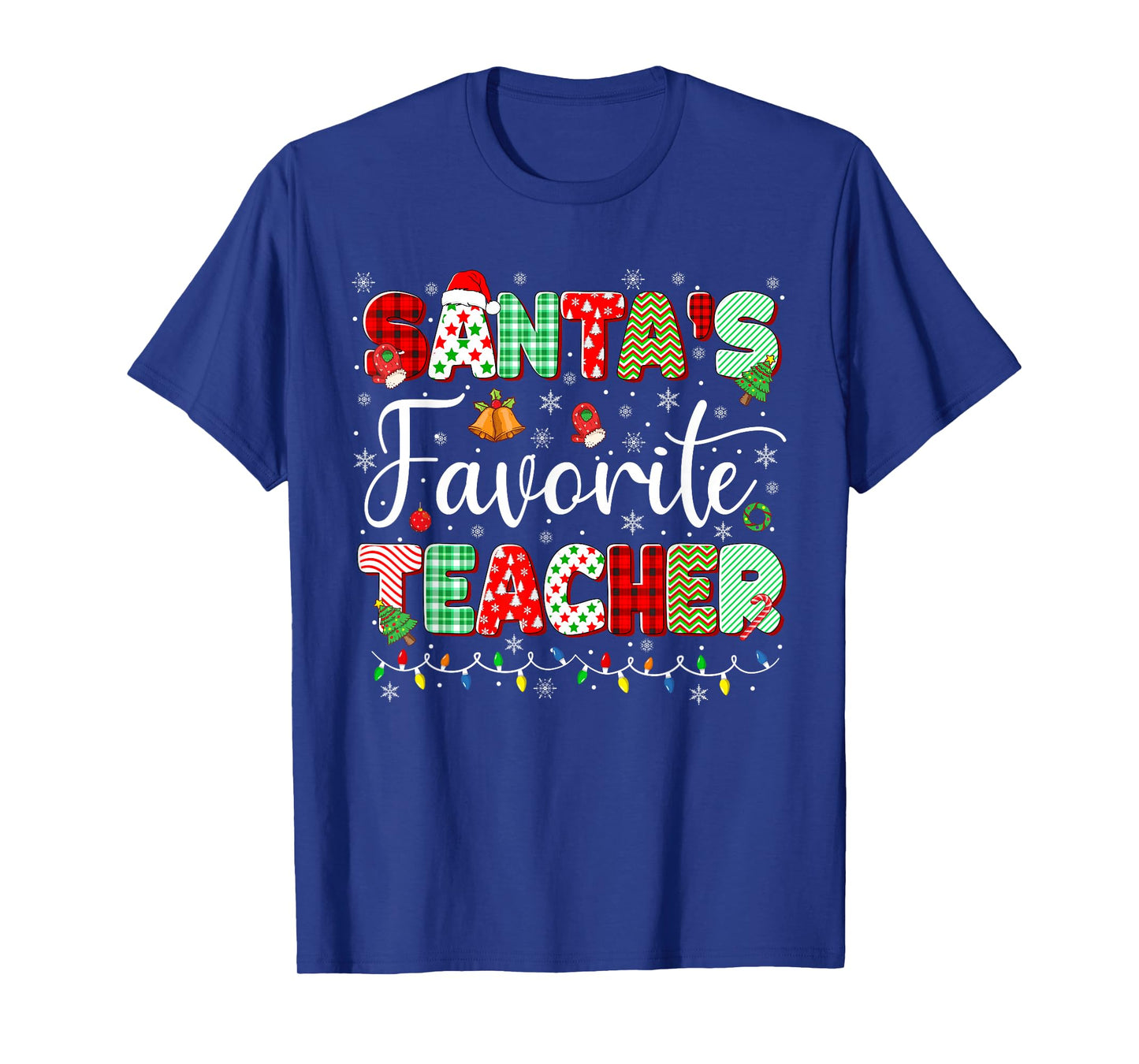 Santas Favorite Teacher Christmas Matching Xmas Men Women T-Shirt