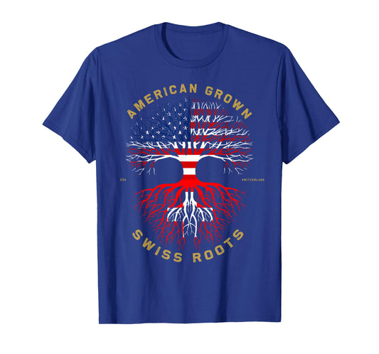 American Grown With Swiss Roots Tree USA Flag Unique Gift T-Shirt