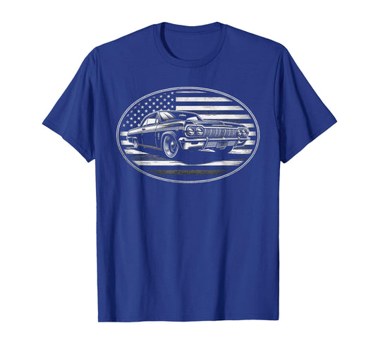 Old School Impala Muscle Hot Rod Classic American Flag Car T-Shirt