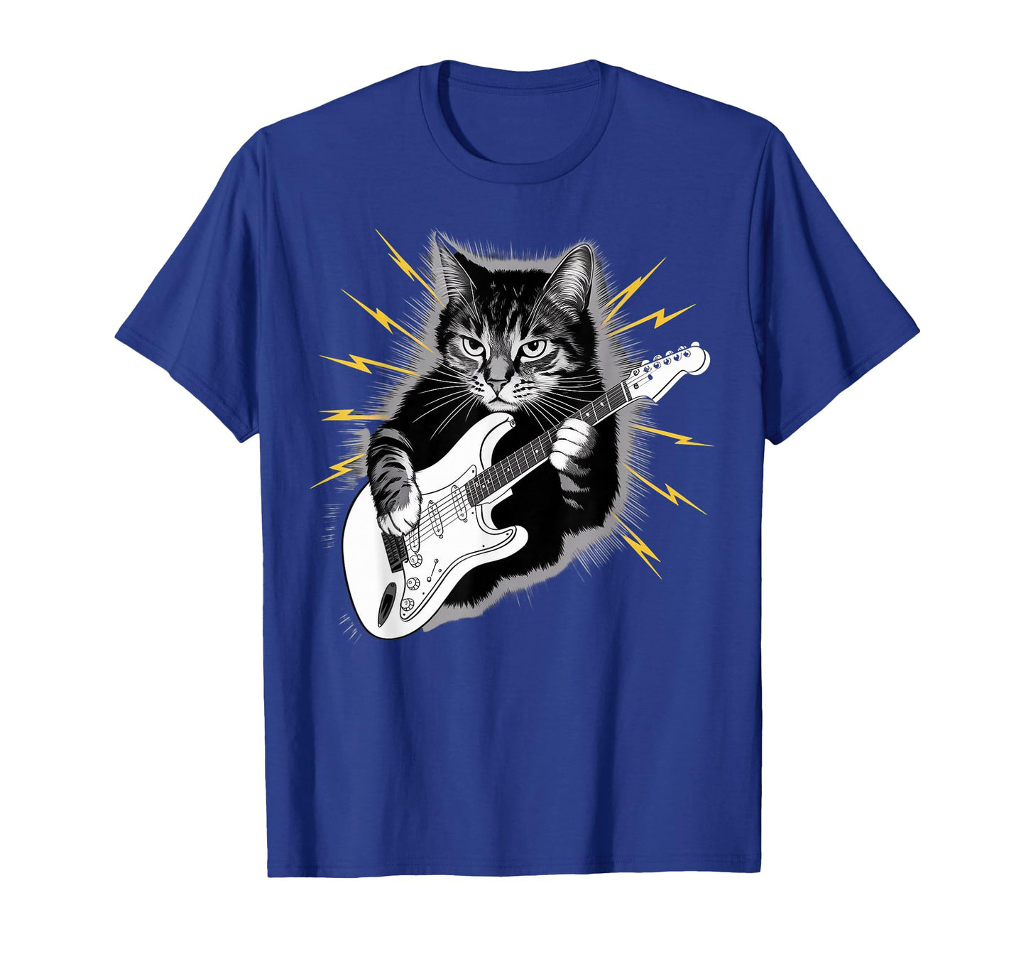 Cat Playing Electric Guitar instrument on Cat Guitarist T-Shirt